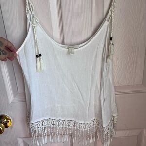 White Lace Trim Women's Top